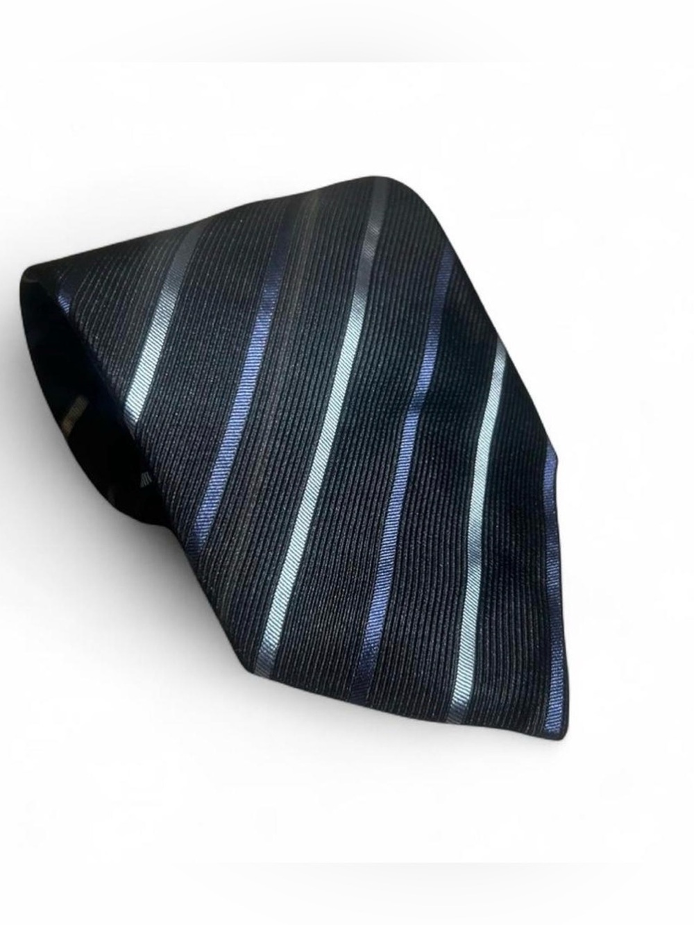 Giorgio Armani Silk Tie Black Grey Purple Diagonal Stripe Necktie Made Italy